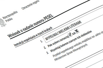 Заявление на получение номера PESEL